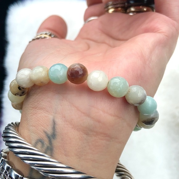 Genuine faceted amazonite gems ankh cross bracelet - Picture 9 of 12
